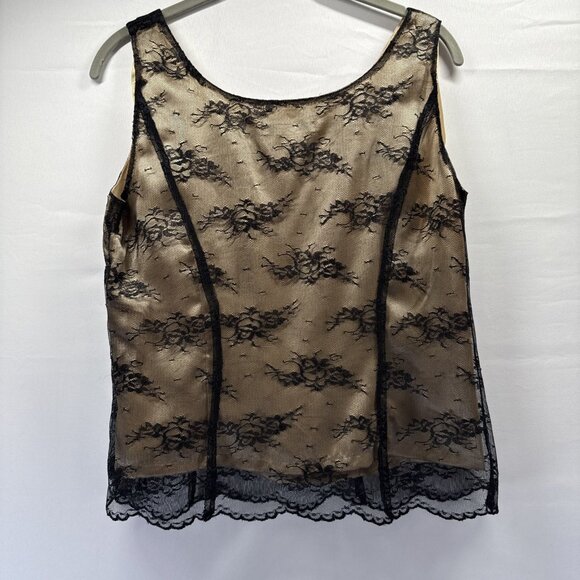 Plaza South Top Petite 10 10P Black Lace Tank Lined Zipper Whimsigoth Skintone - Picture 2 of 7